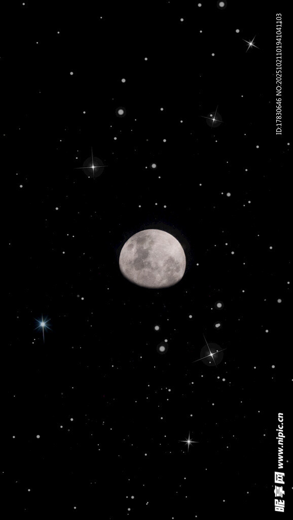 夜空中的月球与闪烁繁星