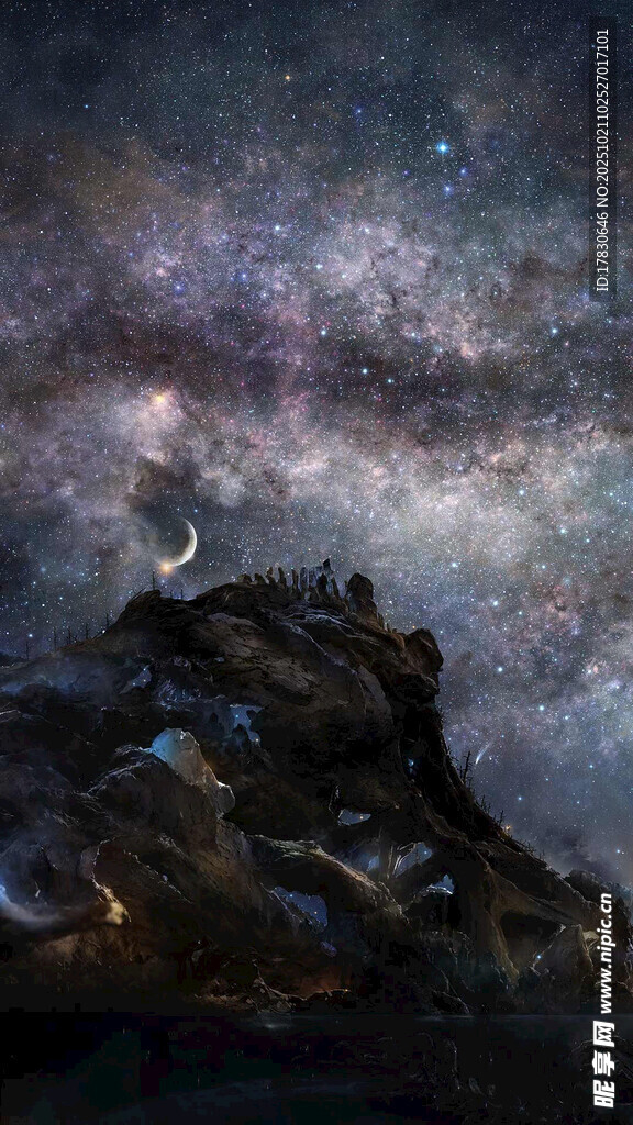 星空下的嶙峋岩石