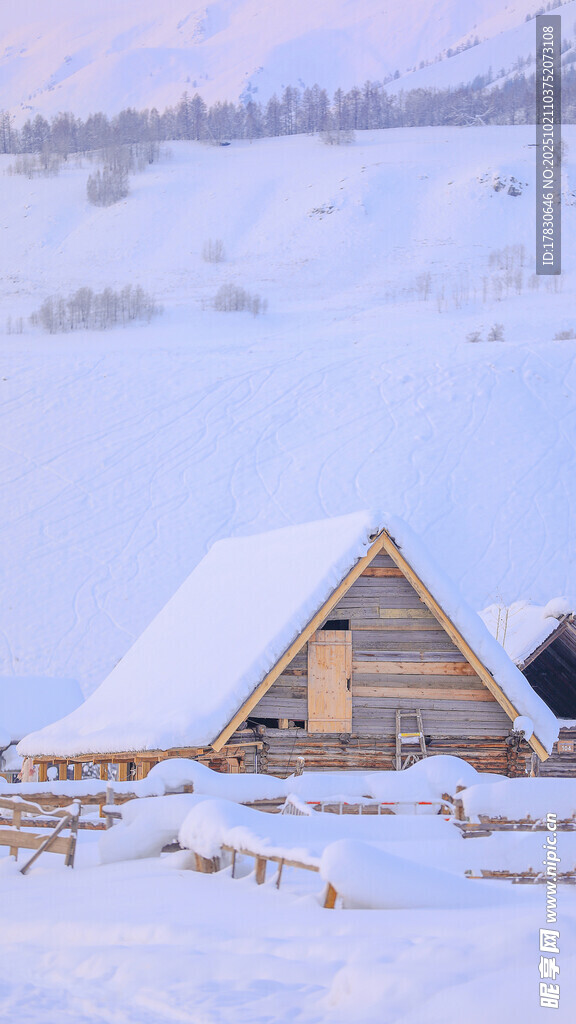 雪中小木屋的静谧美景
