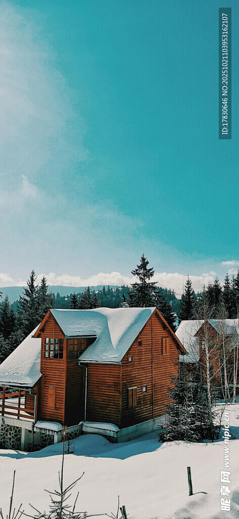 冬日雪覆小屋美景
