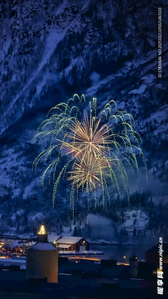 山间夜放绚丽烟花美景