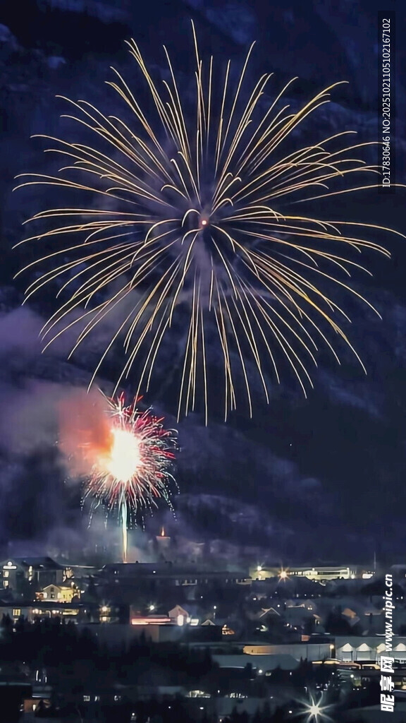 城市夜空绚烂烟花绽放