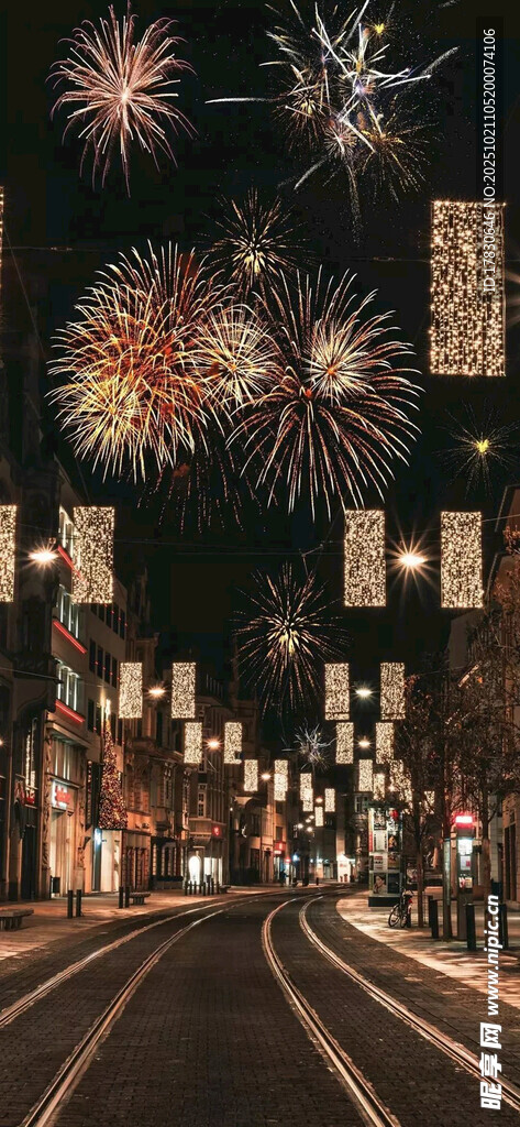 城市烟花夜景璀璨街道