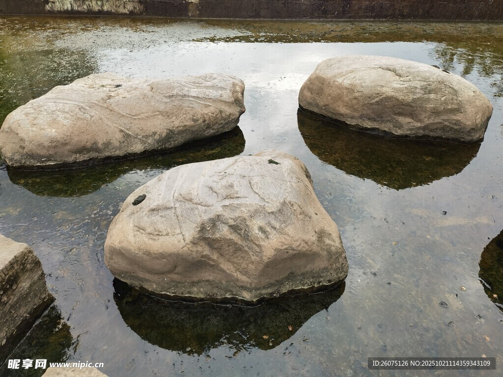水中卧石自然静谧之景