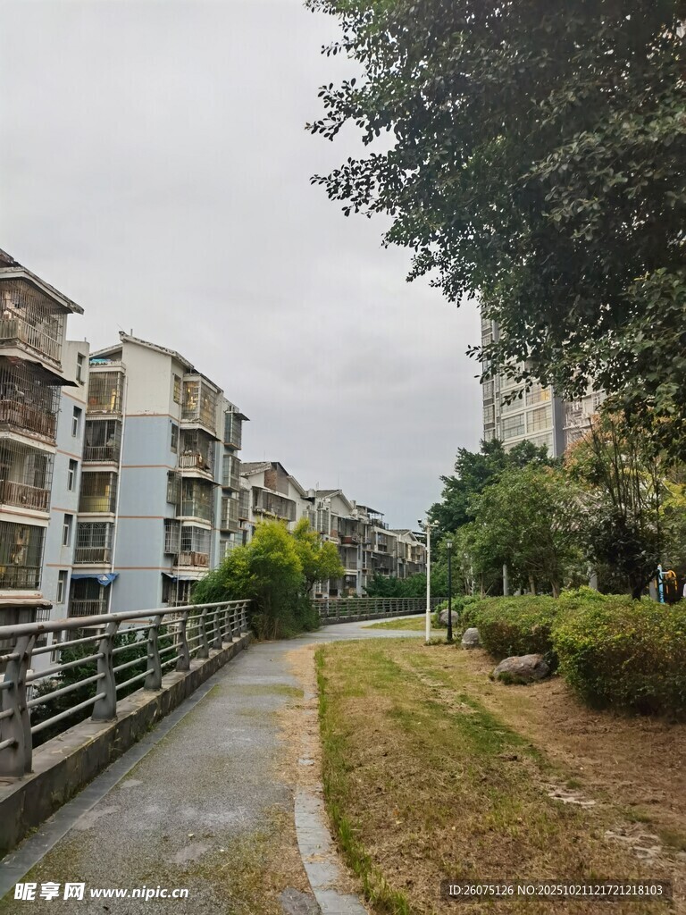 小区内的幽静步道与建筑