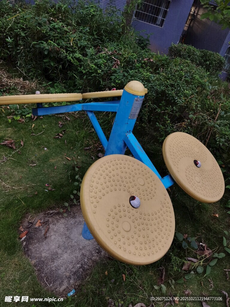 户外蓝色双盘健身器材