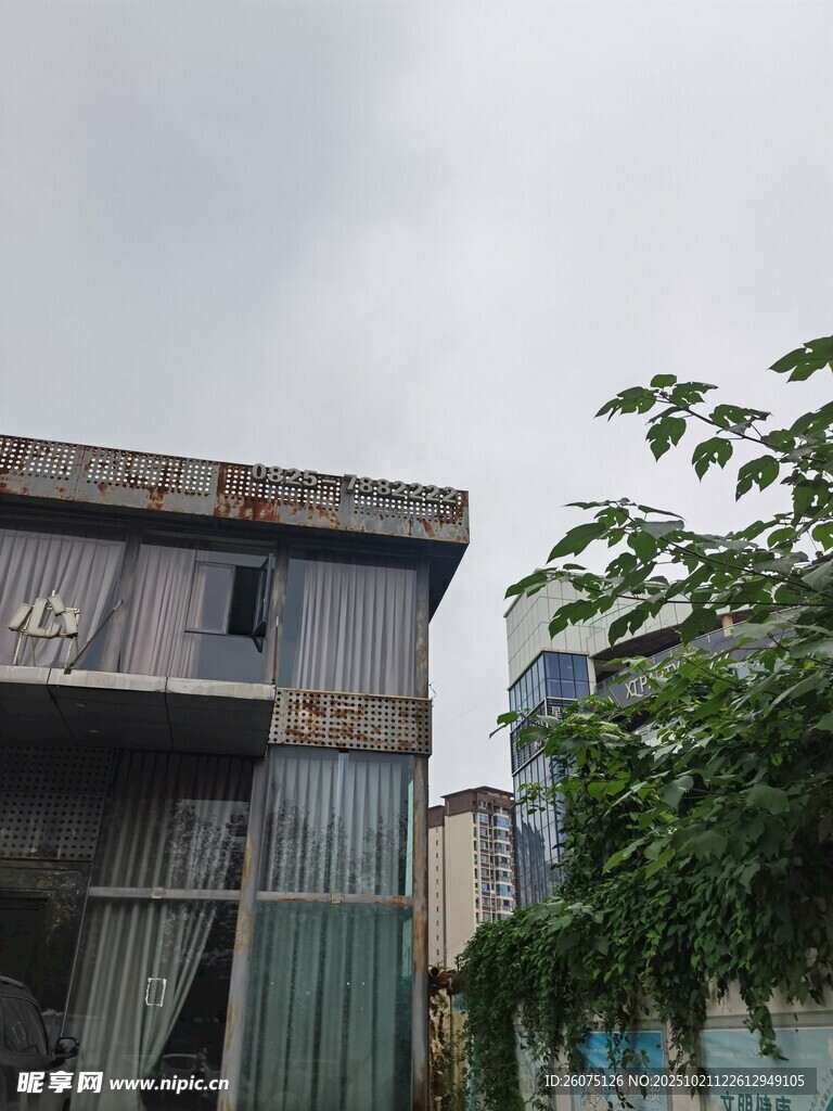 老旧建筑与绿植景观