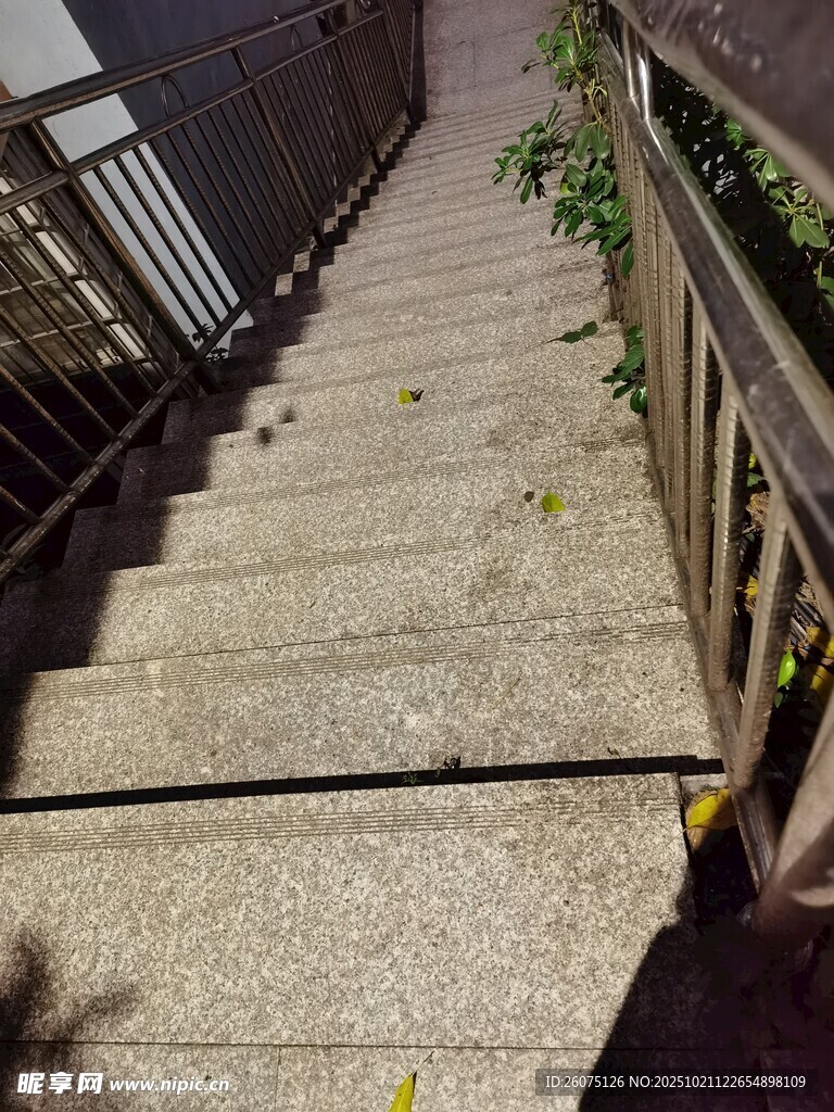 户外水泥楼梯及木质护栏