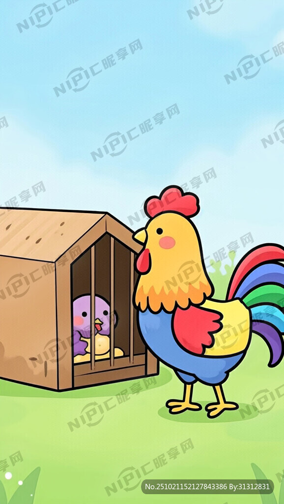 人赶着彩色大公鸡进笼子