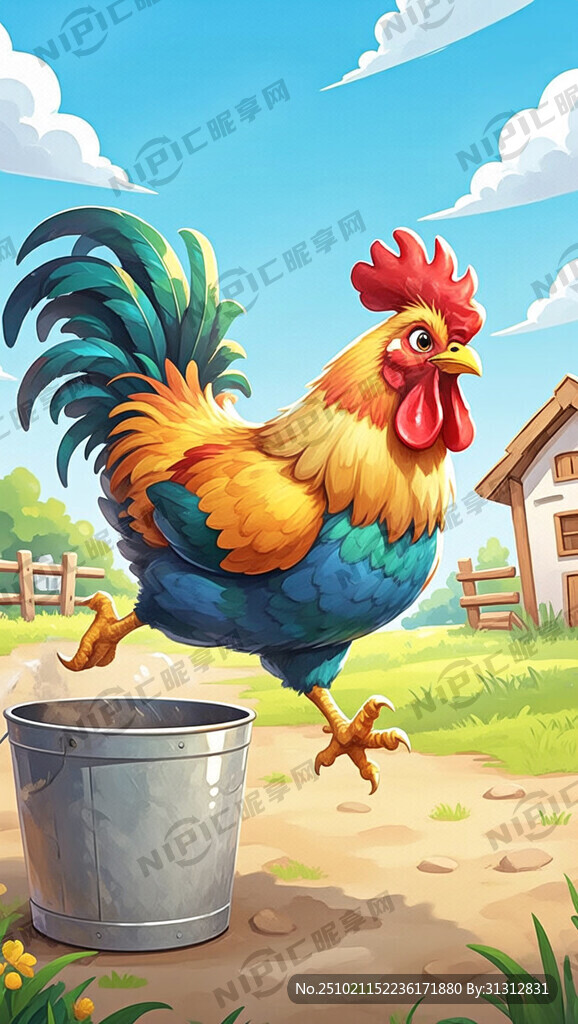 彩色大公鸡奔跑入笼