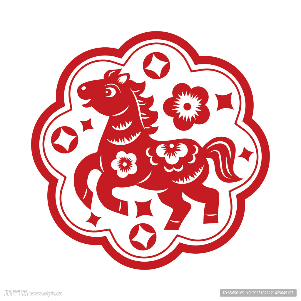 剪纸风吉祥小马图案