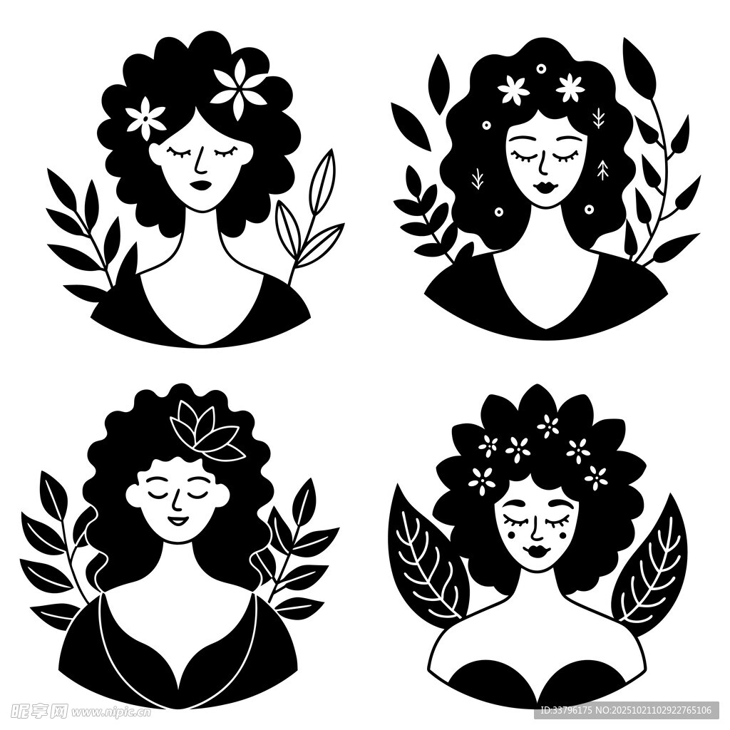 女性花卉剪影
