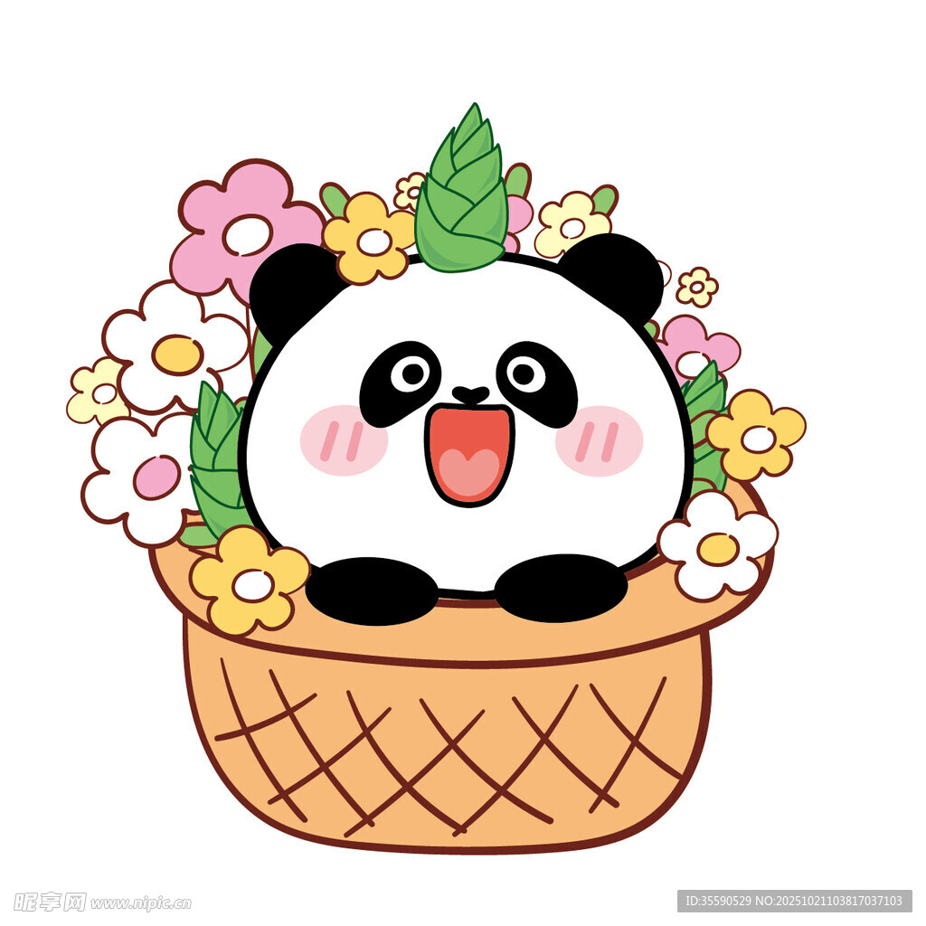 花篮中的可爱熊猫