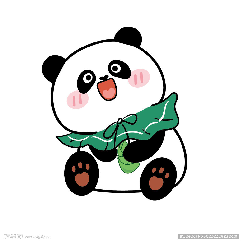 可爱熊猫抱竹叶
