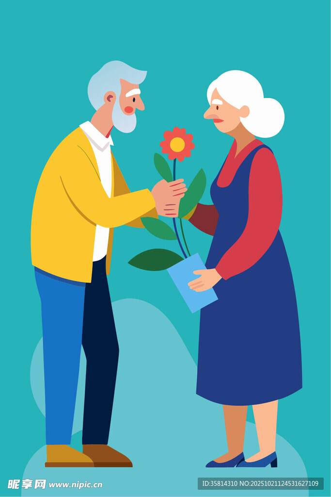 老人献花表爱意