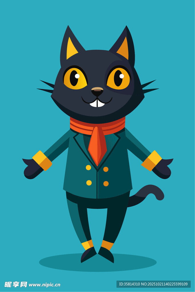穿着制服的俏皮黑猫