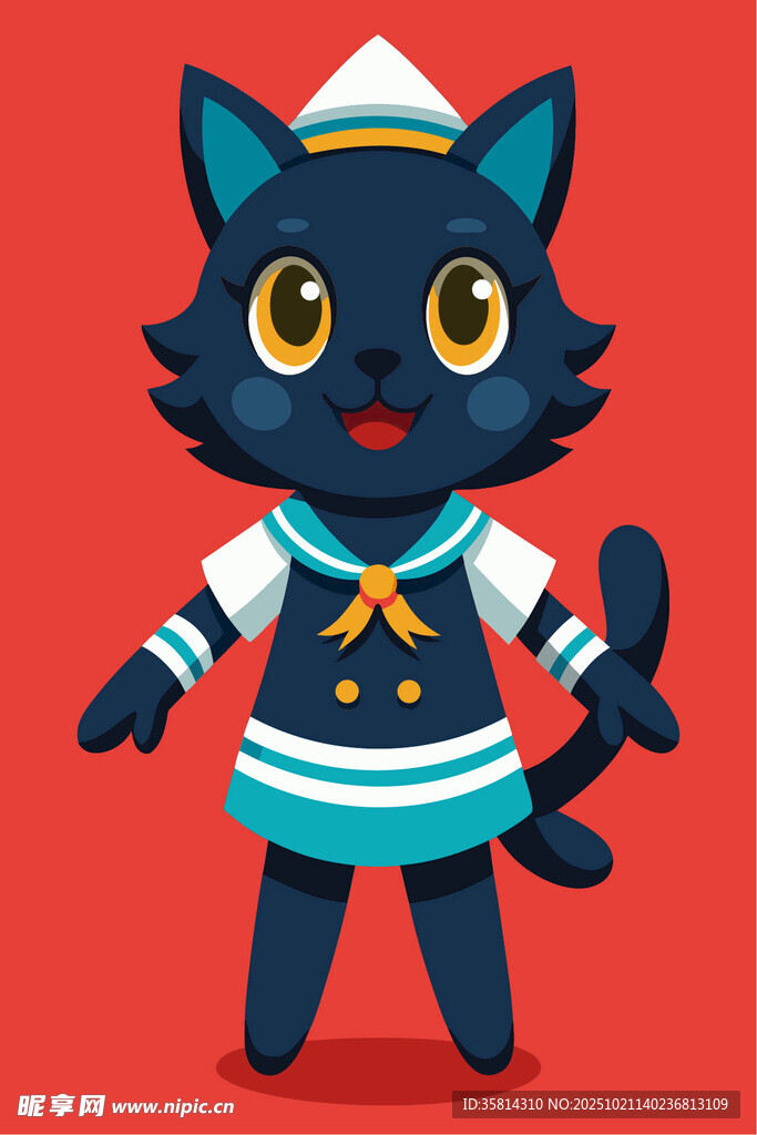 穿水手服的黑猫形象