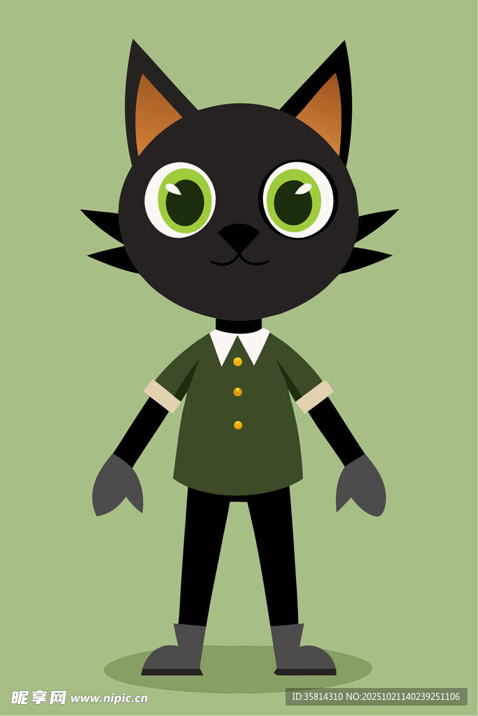 黑猫拟人形象身着制服