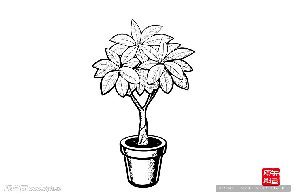 简约盆栽绿植插画