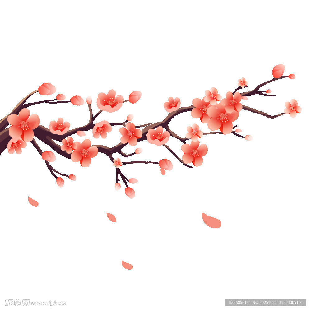 红色梅花中国风花卉元素