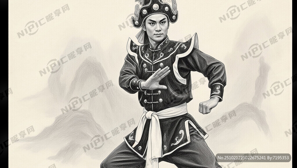 手绘英歌舞黑白人物