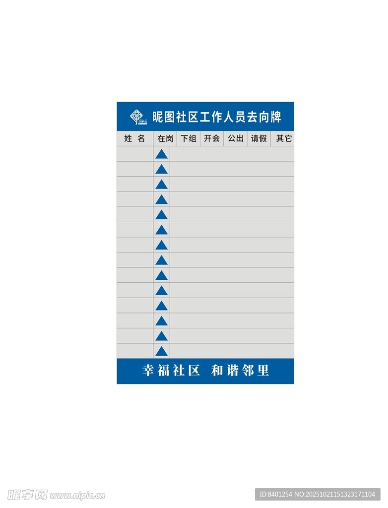 企业社区人员去向牌
