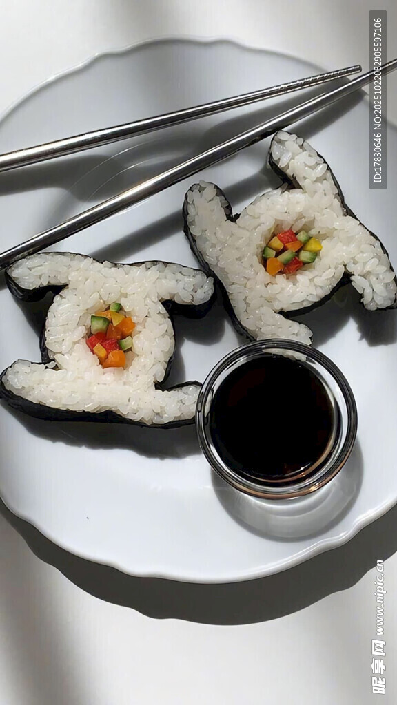 精致寿司摆盘与蘸料