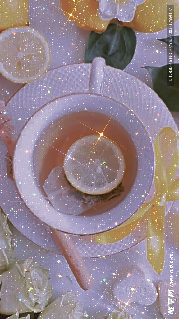 精致花茶配柠檬与餐具