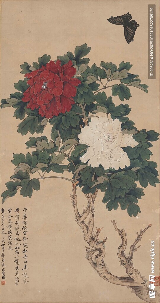 国画牡丹枝头飞鸟图