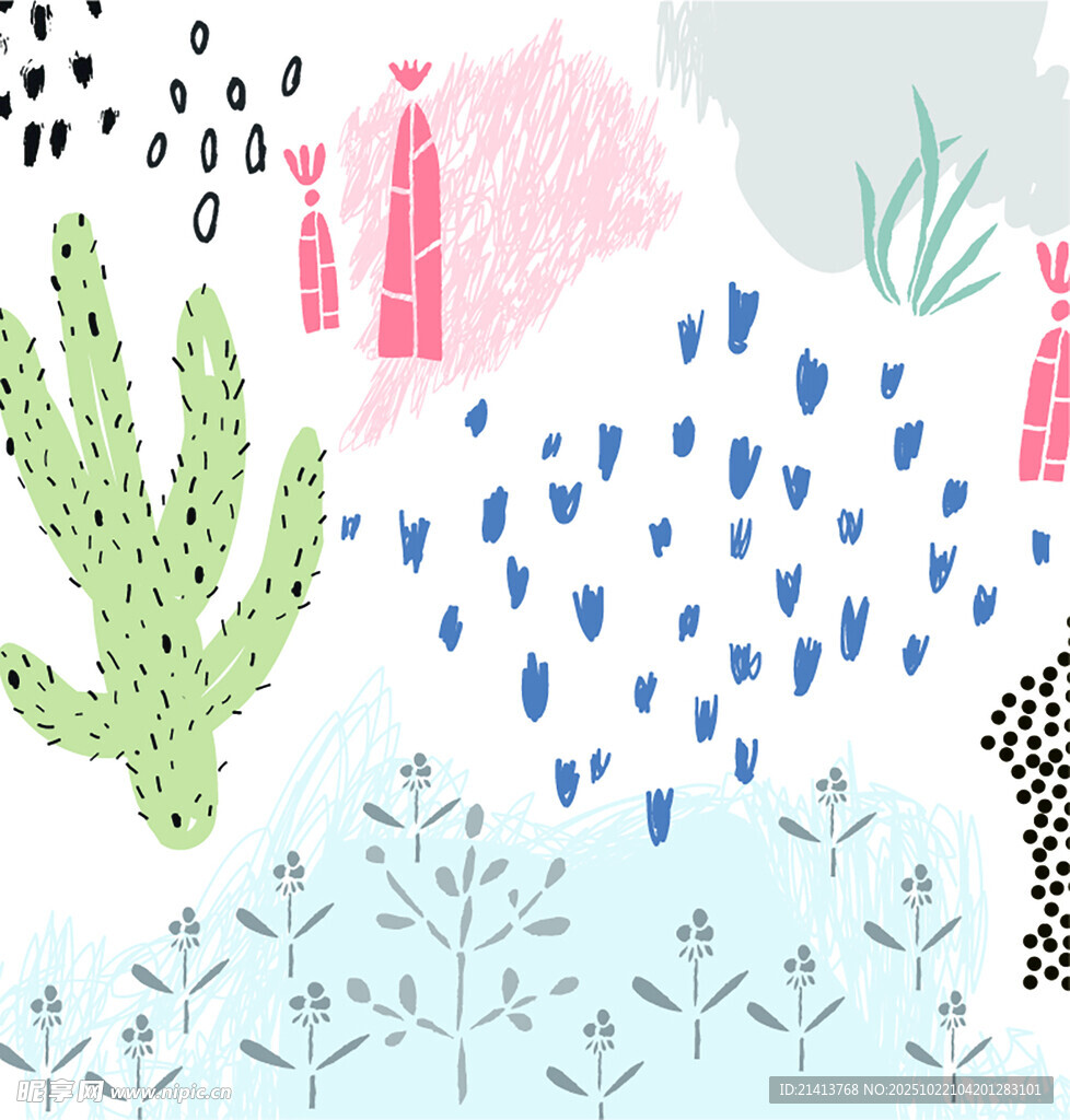手绘仙人掌植物插画图案