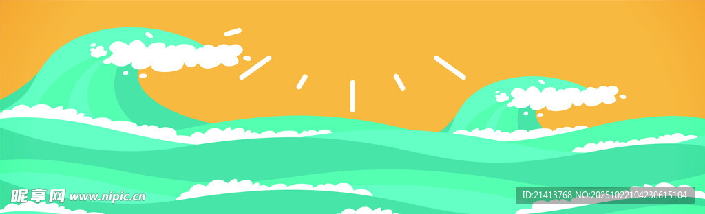 海上日出绿波翻涌