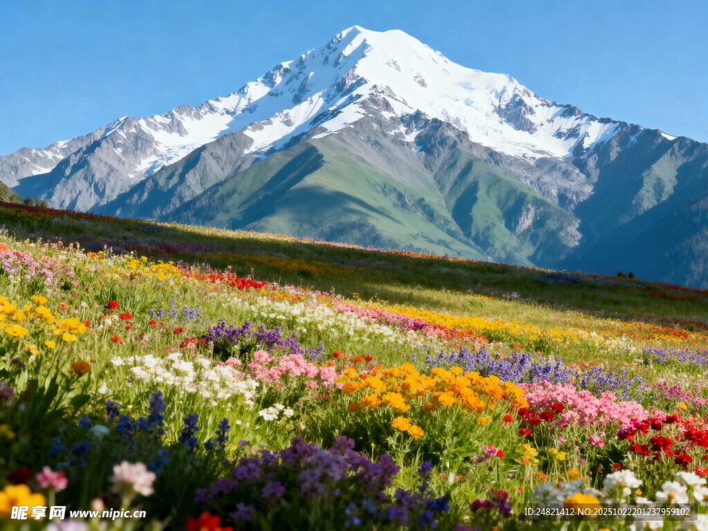 雪山下的绚烂花海