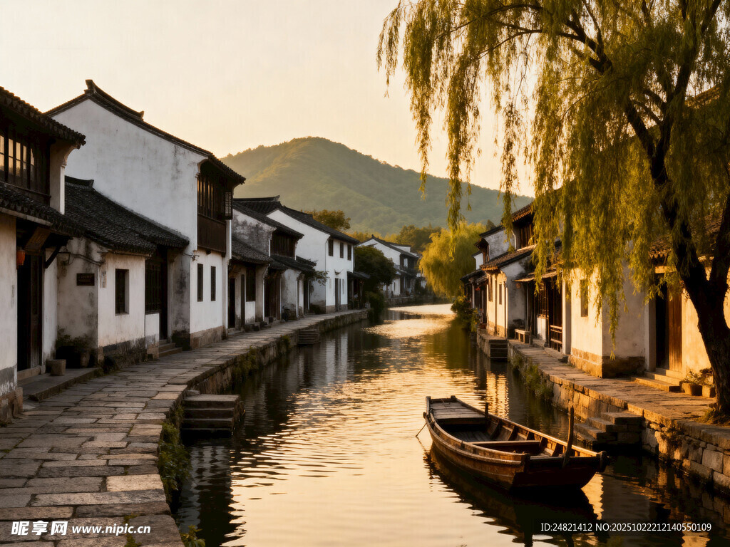 江南水乡古巷小船美景