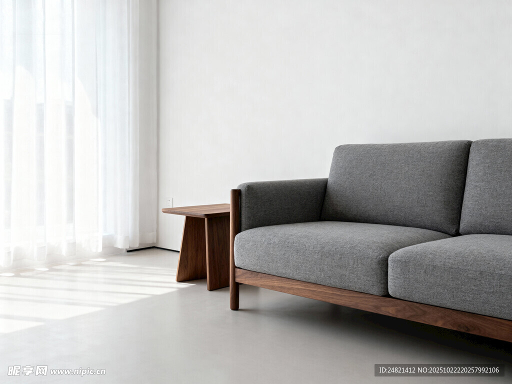 简约灰色沙发与边桌场景