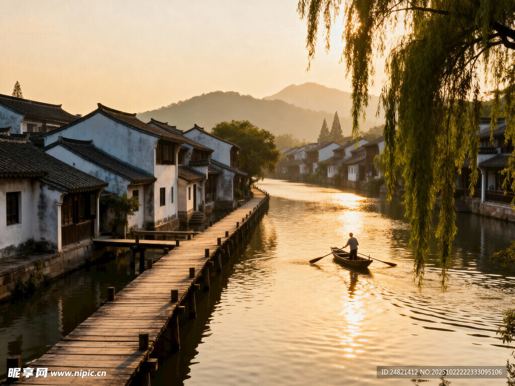 江南水乡小船悠悠美景