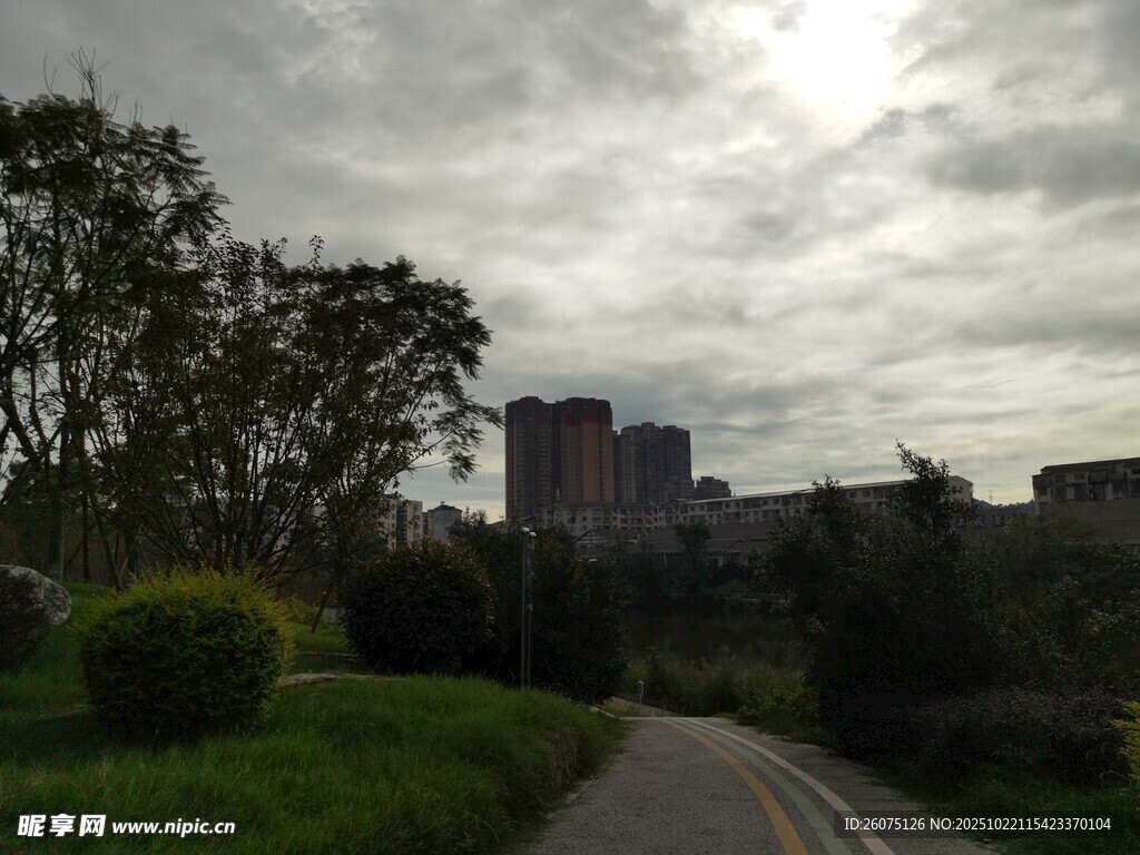 阴天时的城郊小路风景