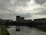 阴天河畔城市景观