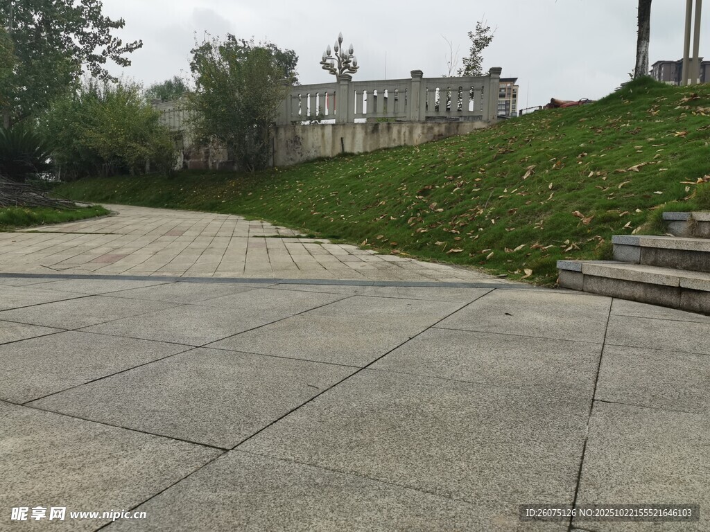 户外水泥场地与绿植景观
