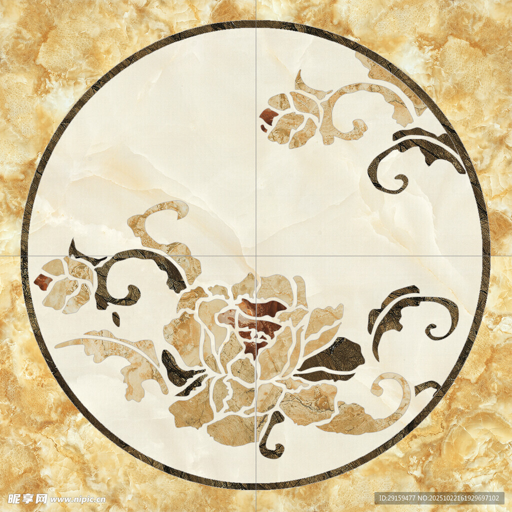 圆形花卉大理石拼花图案