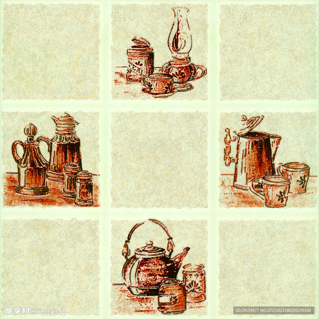 复古风手绘茶具图案
