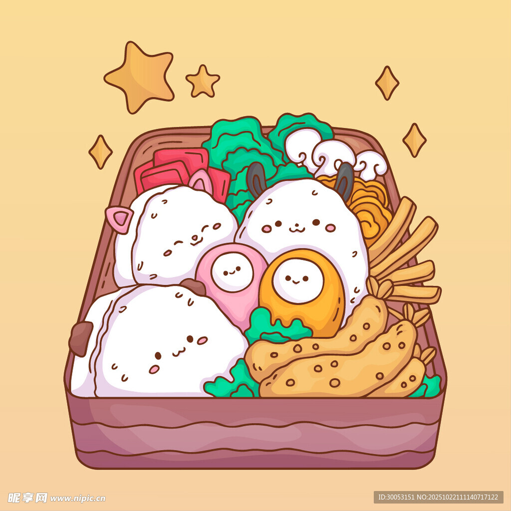 可爱卡通便当盒美食插画