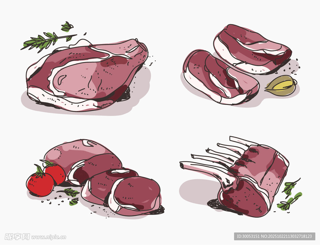 多样生肉食材插画