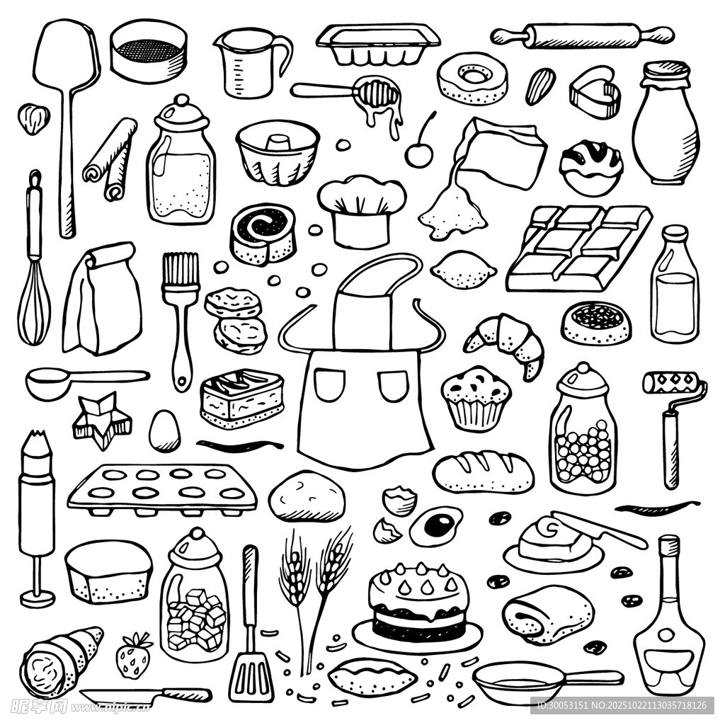 手绘厨房用品大集合