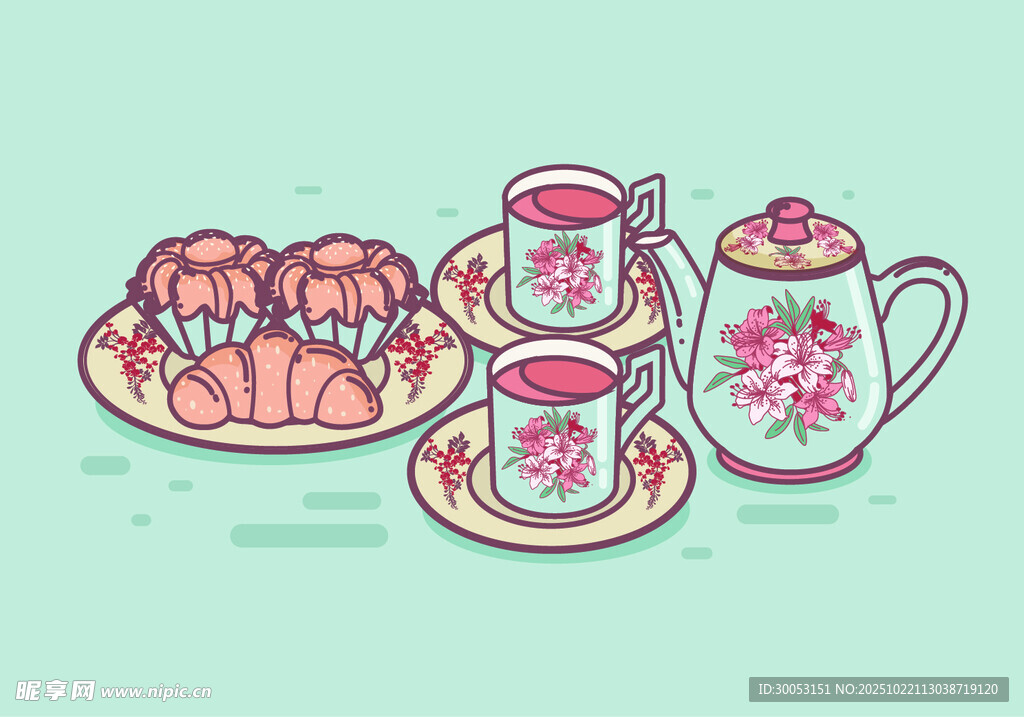 复古茶具与美味糕点