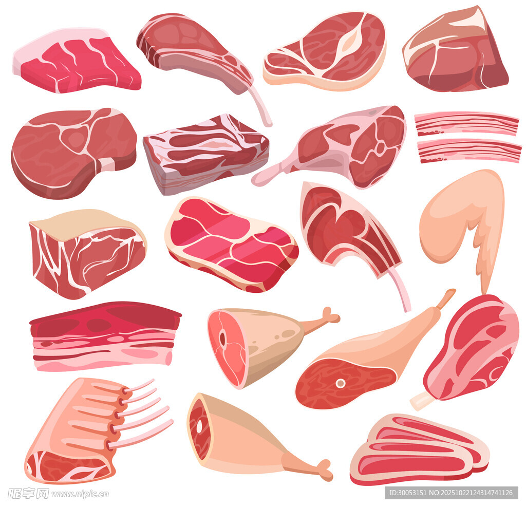 多样肉类食材插画展示