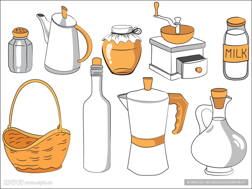 厨房用品简约插画集合
