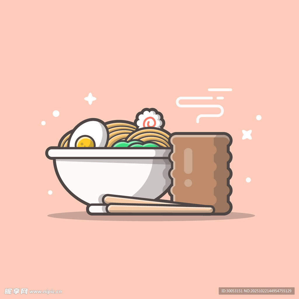 卡通风格的美味拉面碗