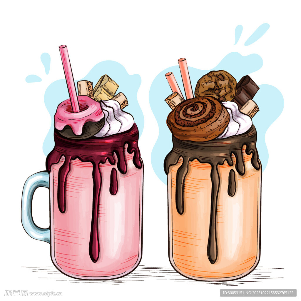 双杯美味奶昔插画