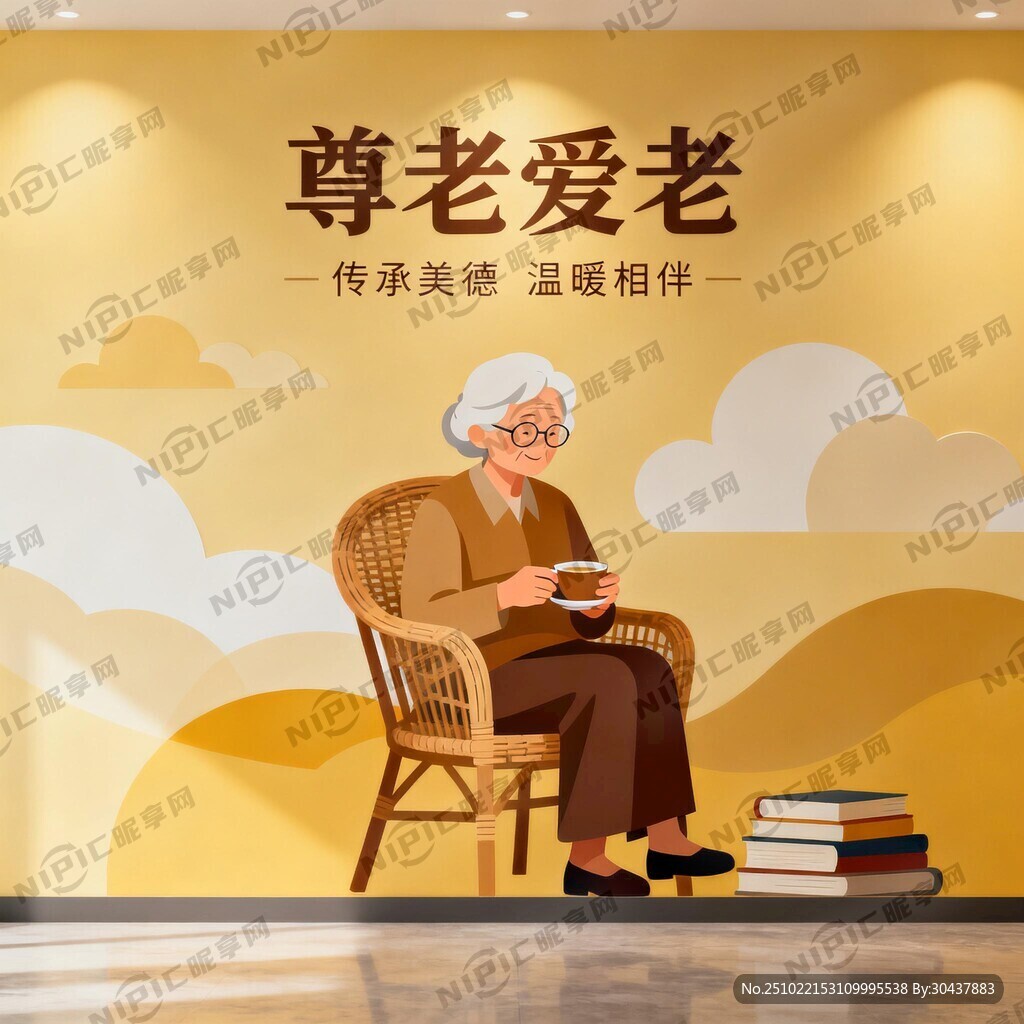 长者温馨的画面文化墙抽象