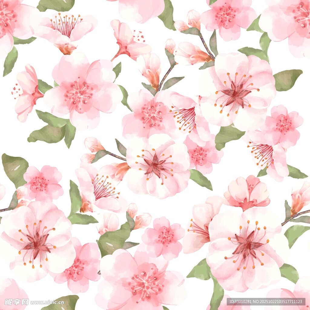 粉色樱花花卉无缝图案